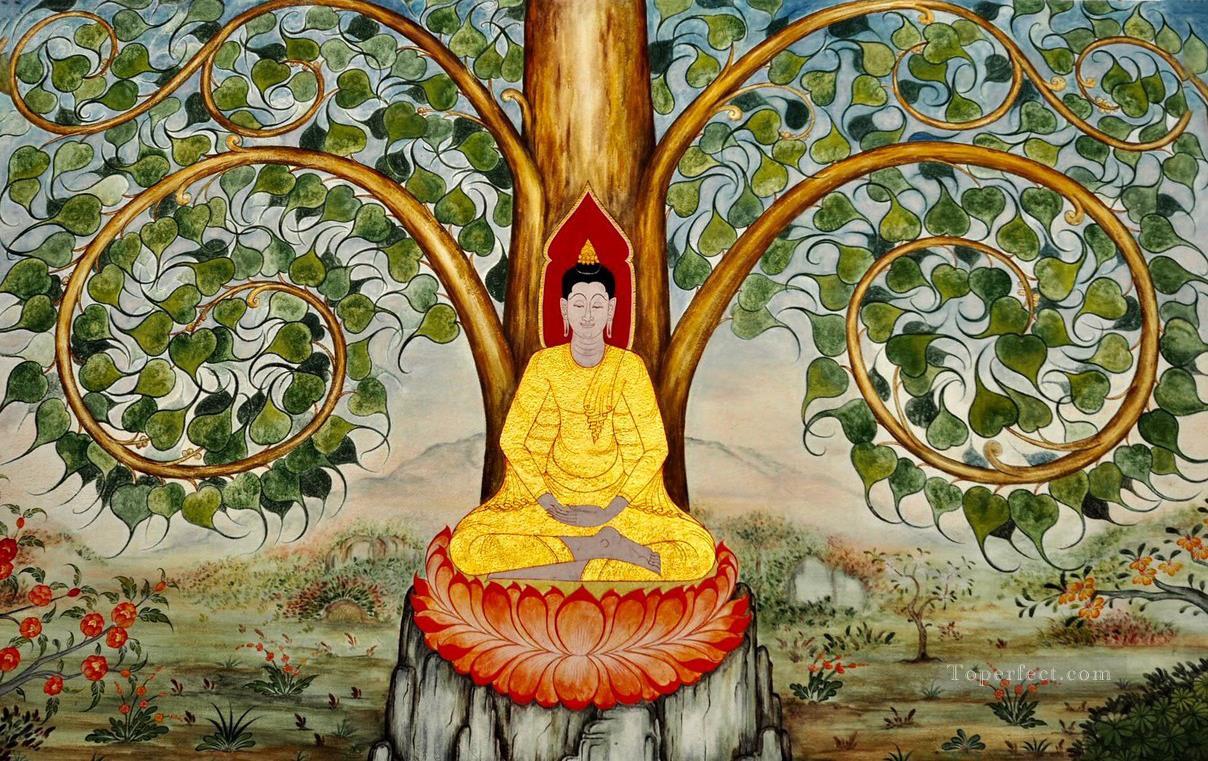 Buddha under banyan golden powder Buddhism Oil Paintings